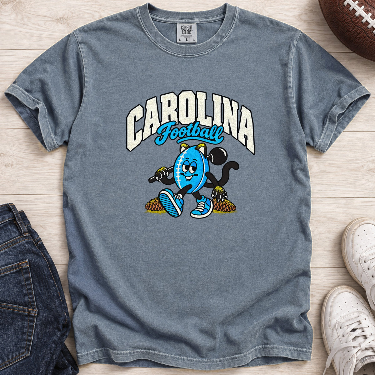 Carolina Football Retro Mascot T-Shirt in Comfort Colors Blue Jean