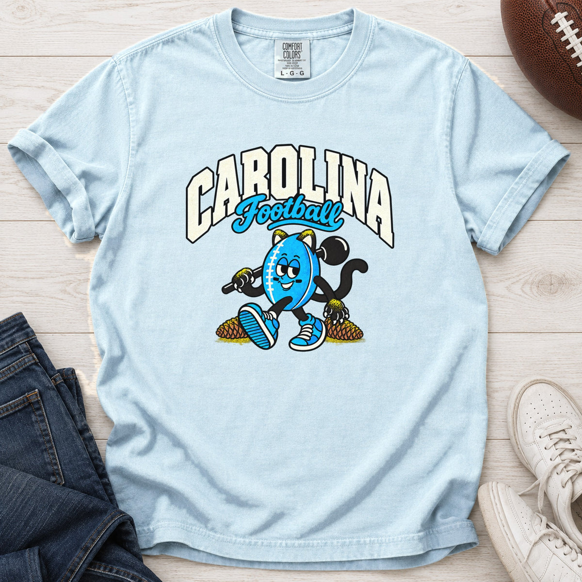 Carolina Football Retro Mascot T-Shirt in Comfort Colors Chambray