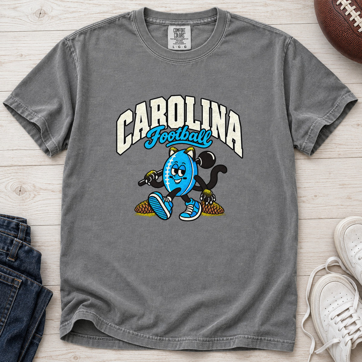 Carolina Football Retro Mascot T-Shirt in Comfort Colors Grey