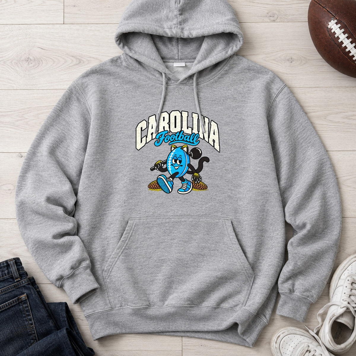 Carolina Football Retro Mascot Hoodie in Sport Grey