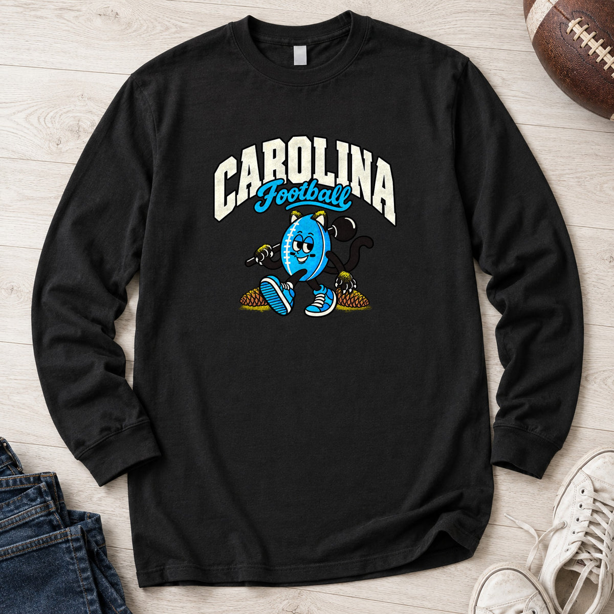 Carolina Football Retro Mascot Long Sleeve in Black