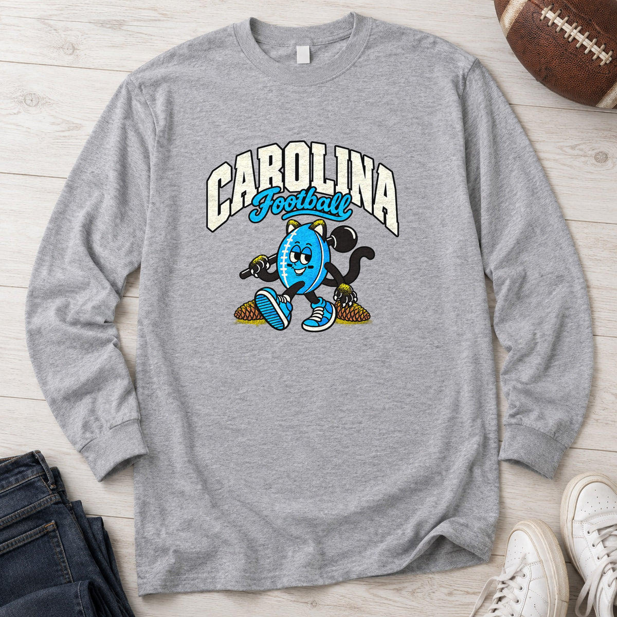Carolina Football Retro Mascot Long Sleeve in Sport Grey