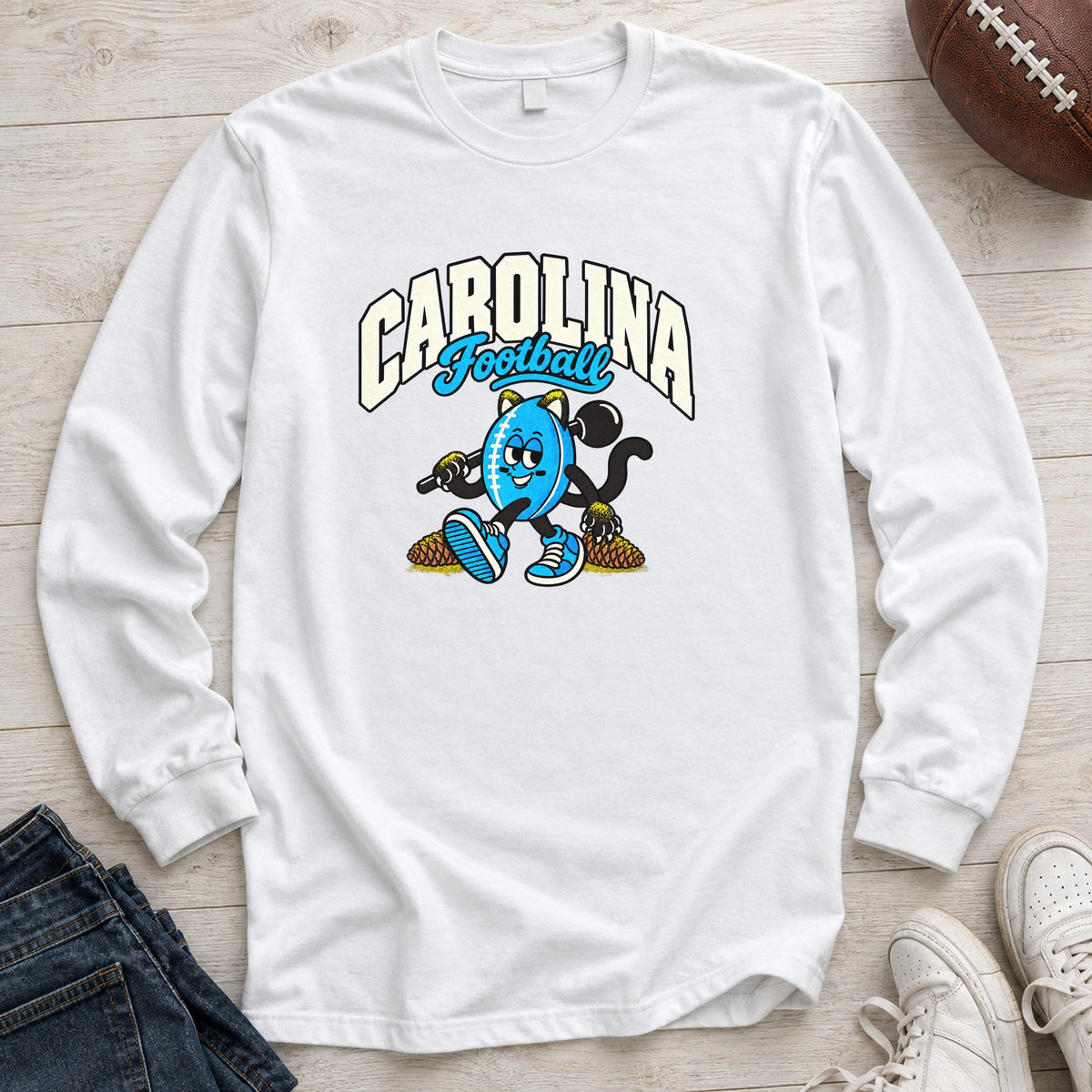 Carolina Football Retro Mascot Long Sleeve in White