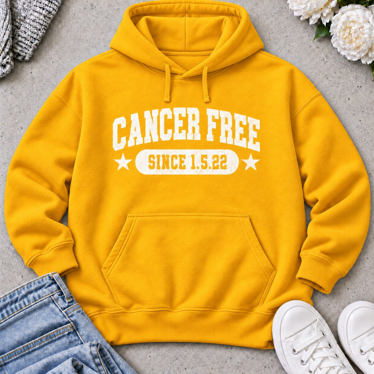 Personalized Cancer Free Celebration Hoodie — Gold