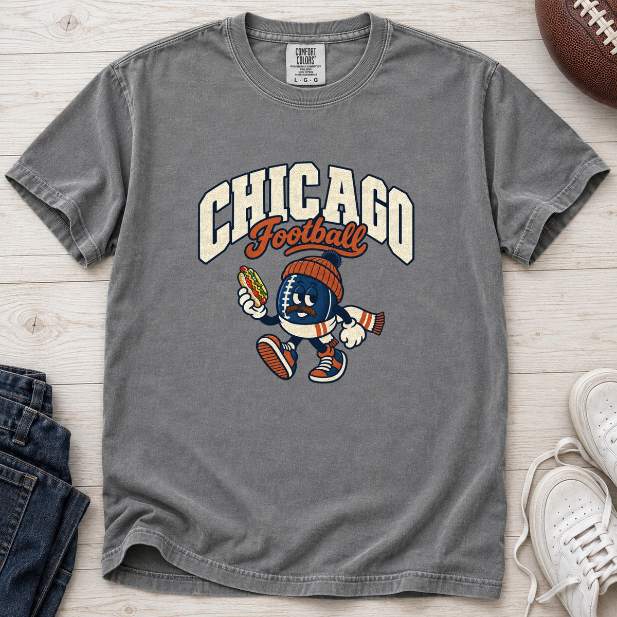 Chicago Football Retro Mascot T-Shirt in Comfort Colors Grey