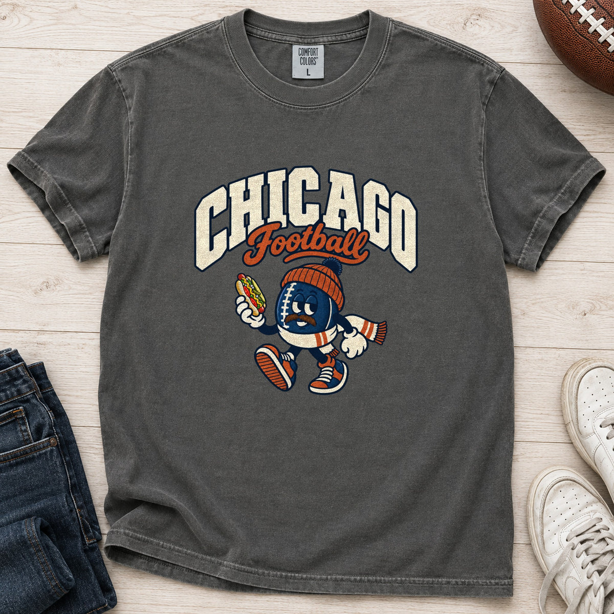 Chicago Football Retro Mascot T-Shirt in Comfort Colors Pepper
