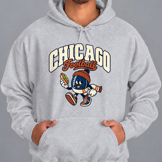 Chicago Football Retro Mascot Hoodie in Sport Grey
