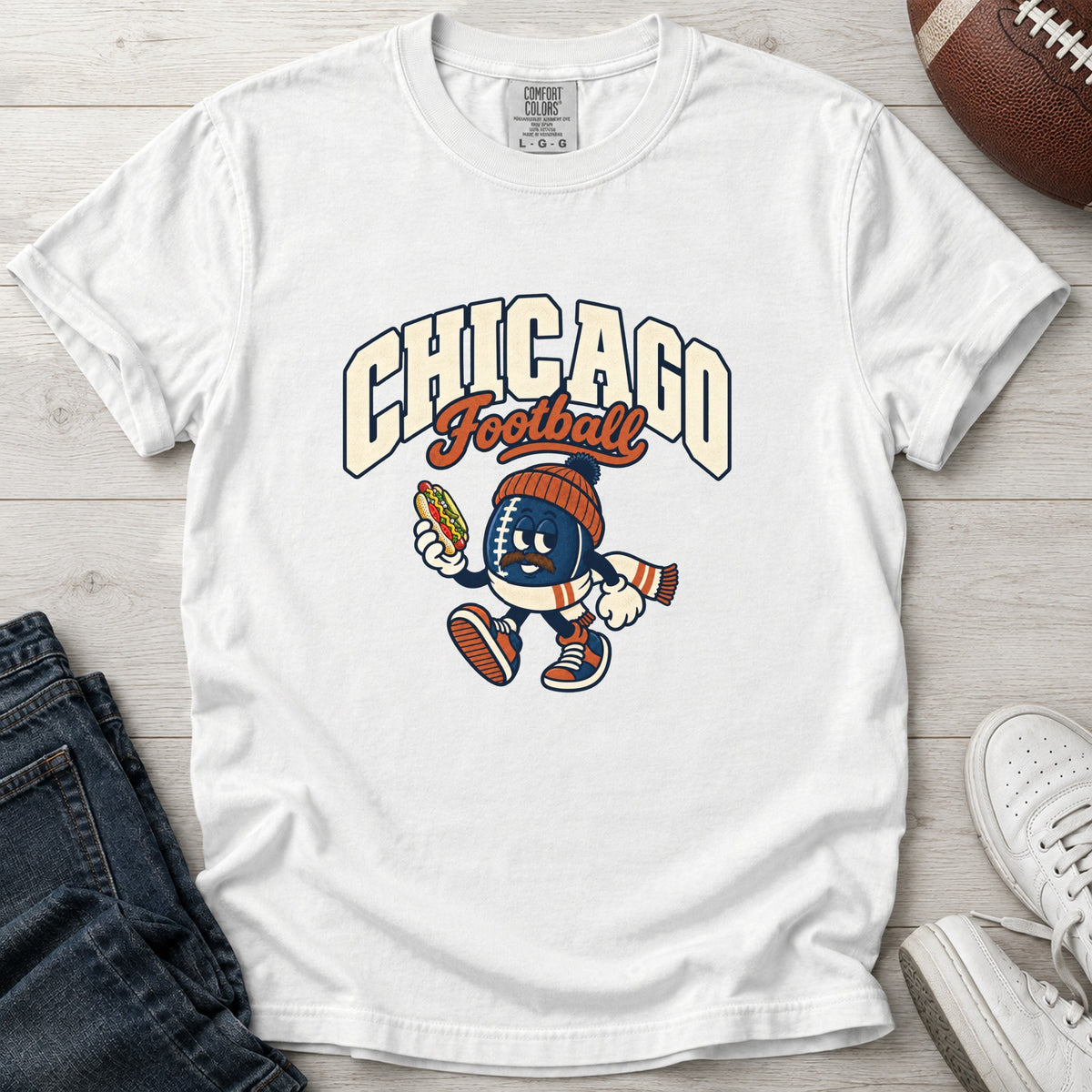 Chicago Football Retro Mascot T-Shirt in Comfort Colors White