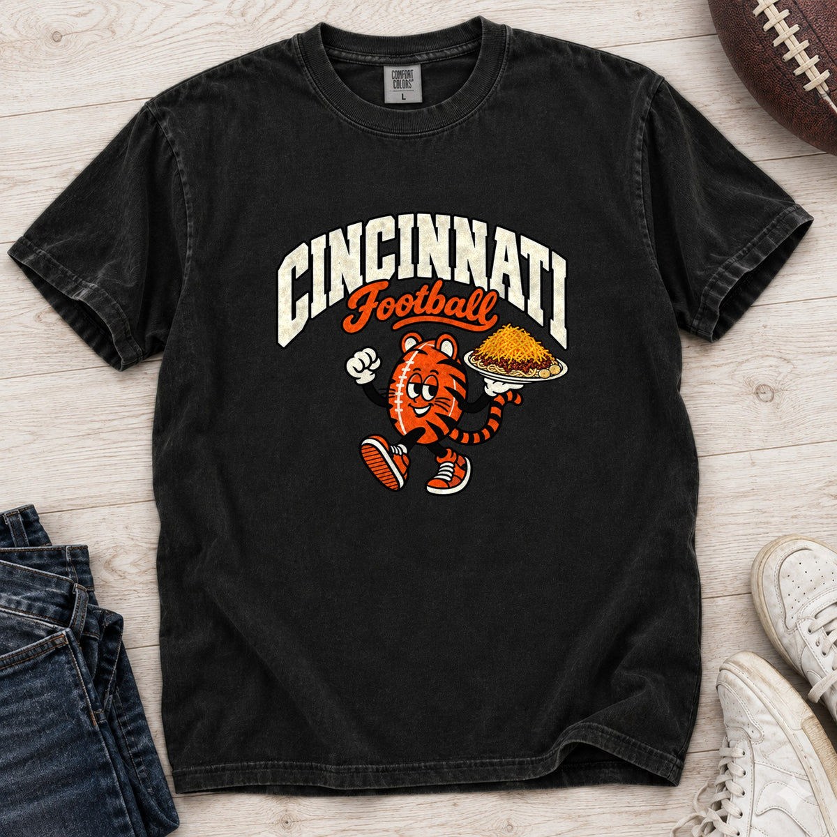 Cincinnati Football Retro Mascot T-Shirt in Comfort Colors Black