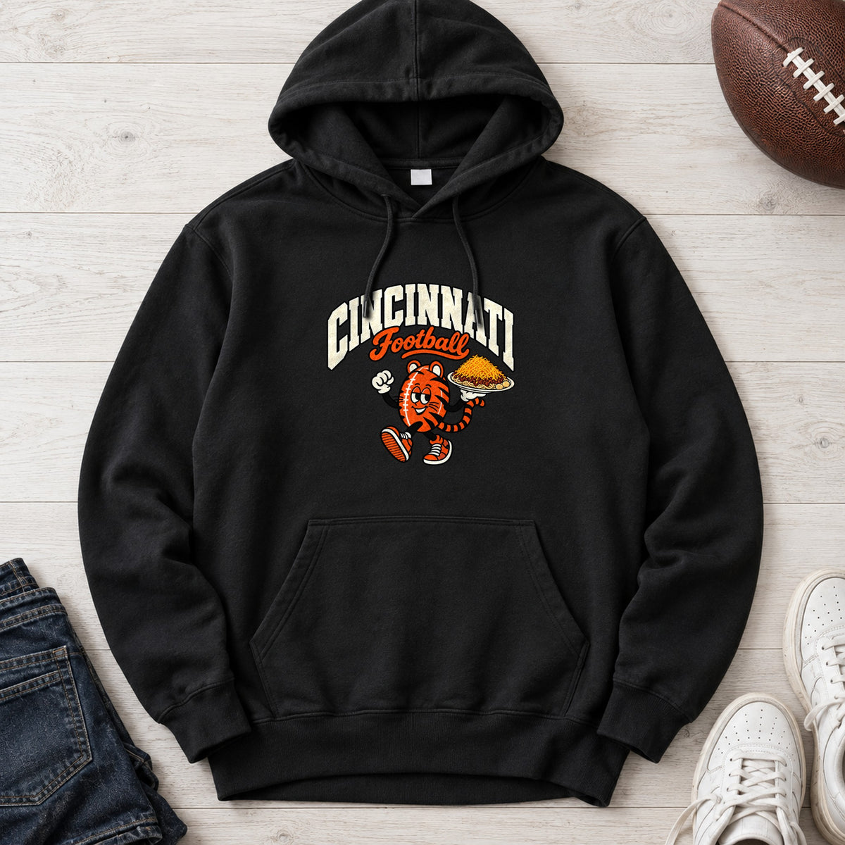 Cincinnati Football Retro Mascot Hoodie in Black