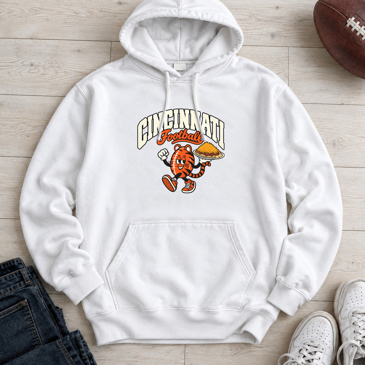 Cincinnati Football Retro Mascot Hoodie in White