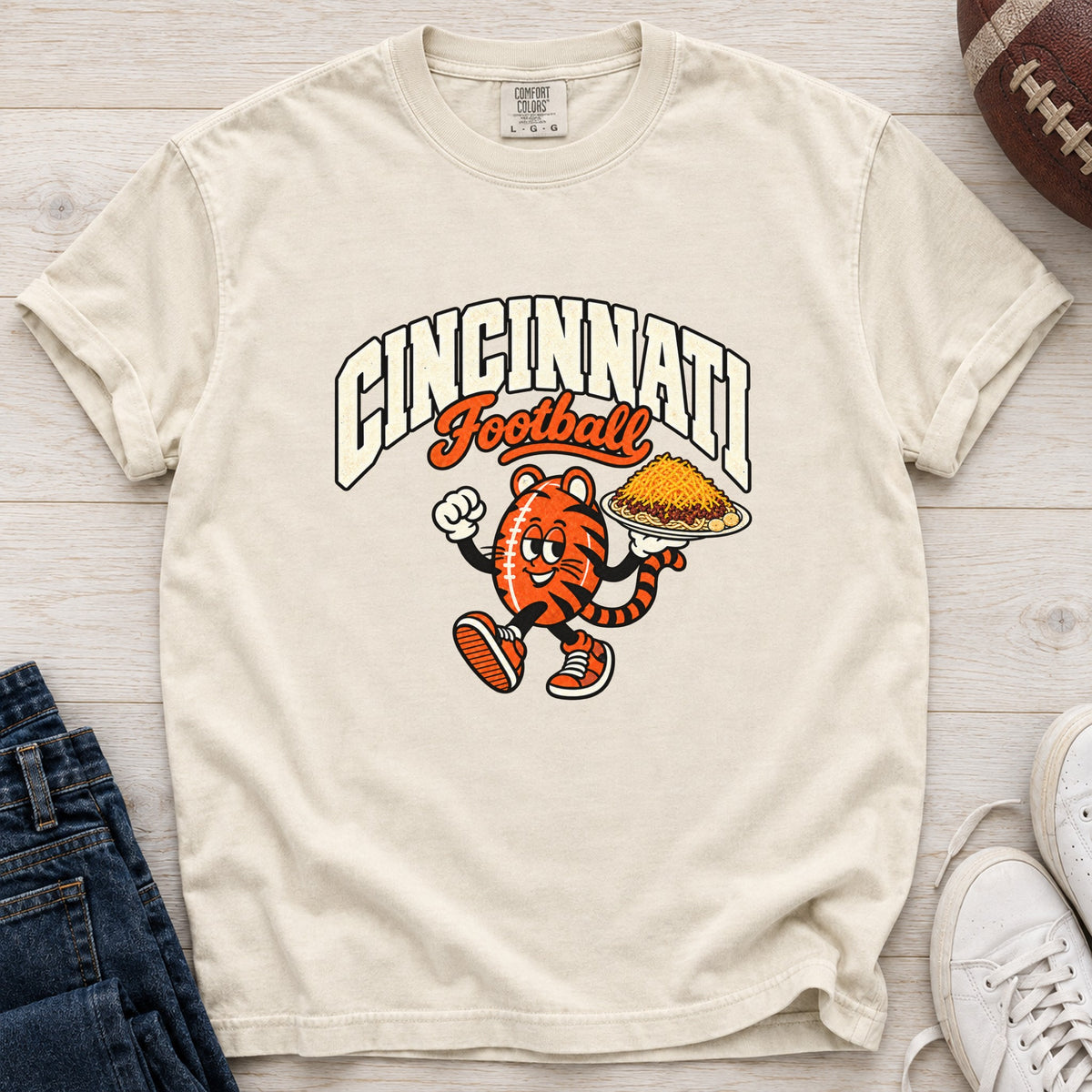 Cincinnati Football Retro Mascot T-Shirt in Comfort Colors Ivory