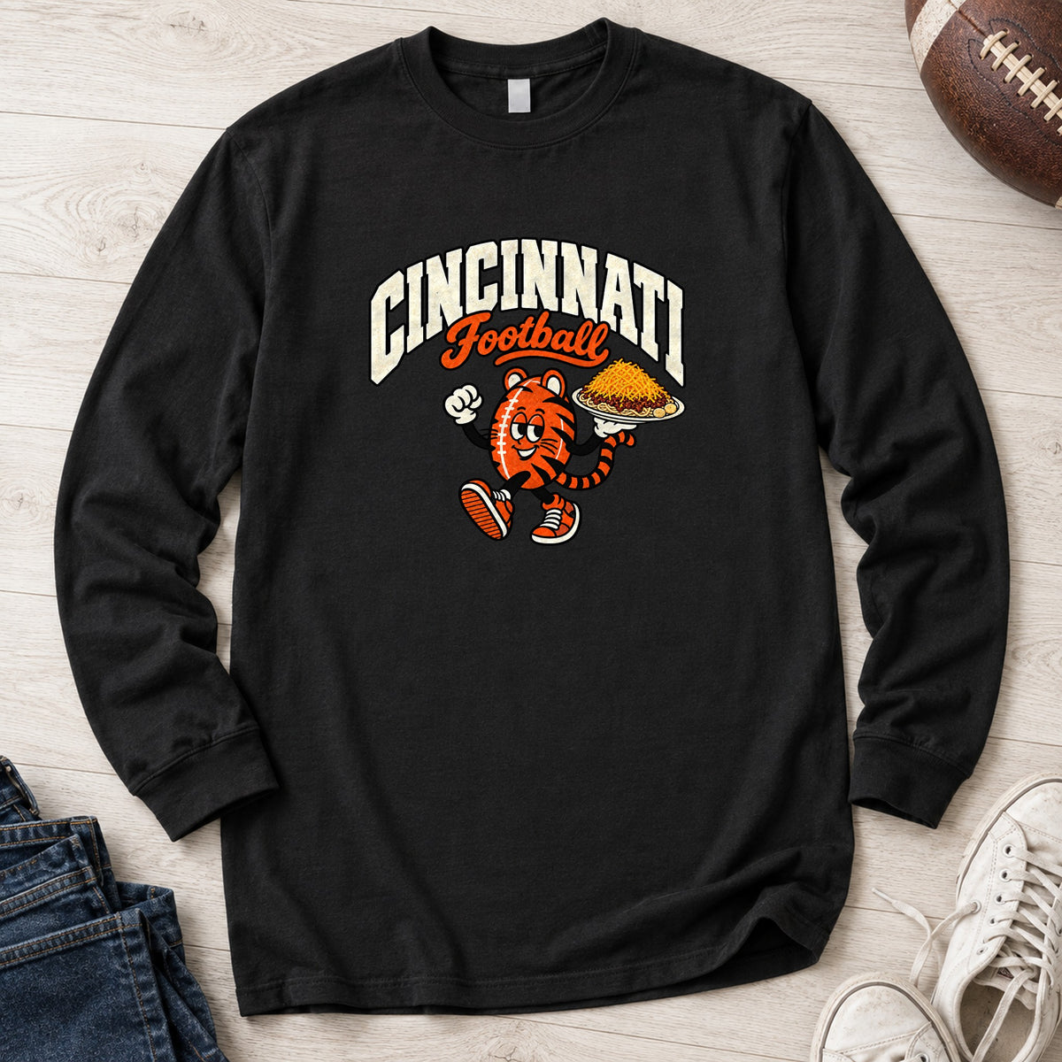 Cincinnati Football Retro Mascot Long Sleeve in Black