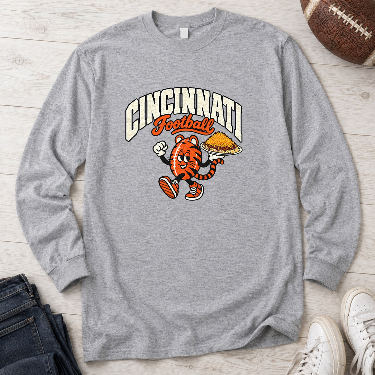 Cincinnati Football Retro Mascot Long Sleeve in Sport Grey