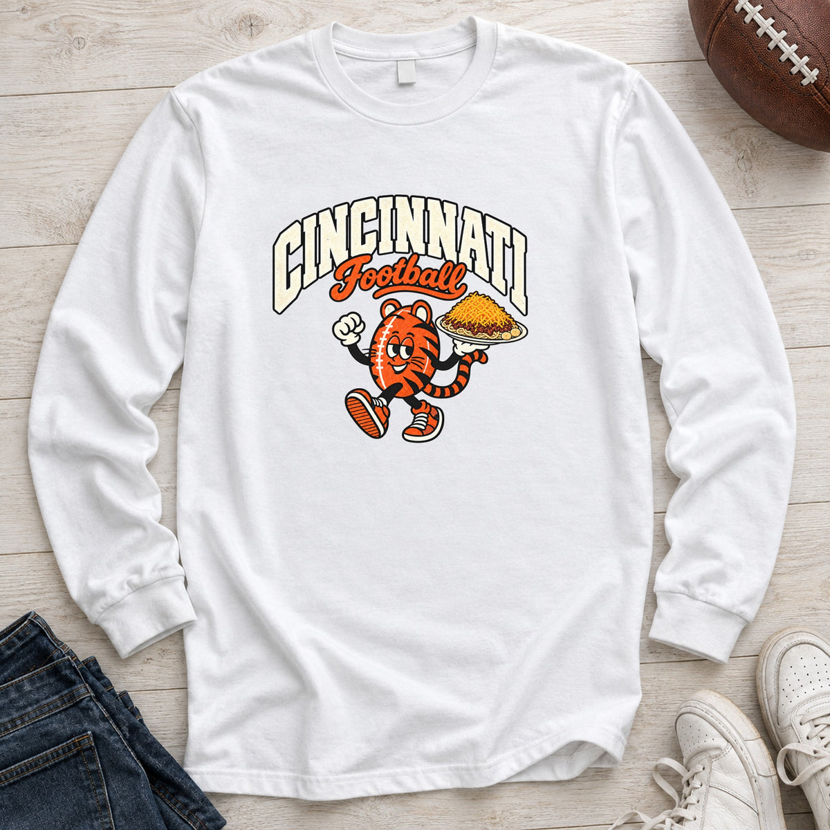 Cincinnati Football Retro Mascot Long Sleeve in White