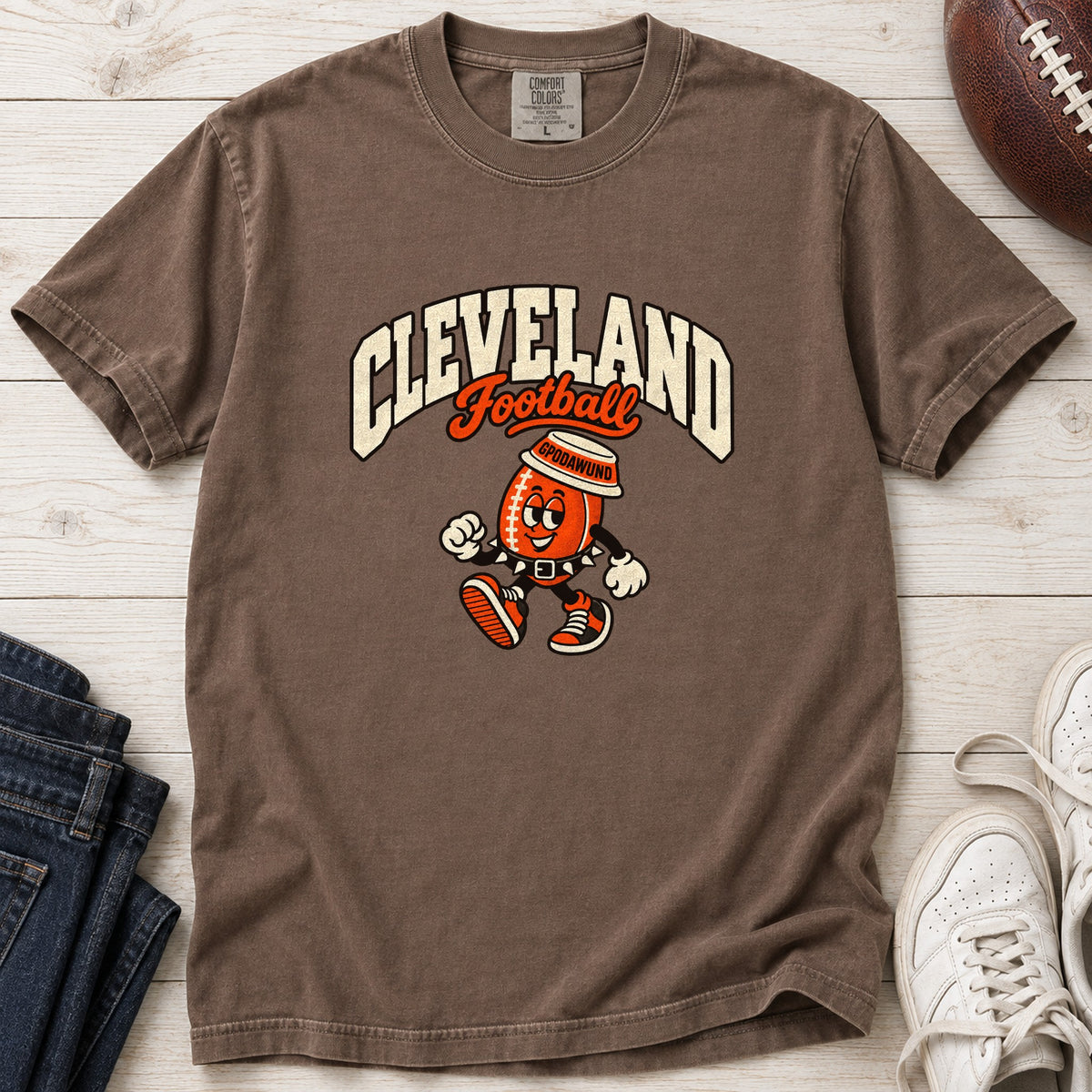 Cleveland Football Retro Mascot T-Shirt in Comfort Colors Espresso