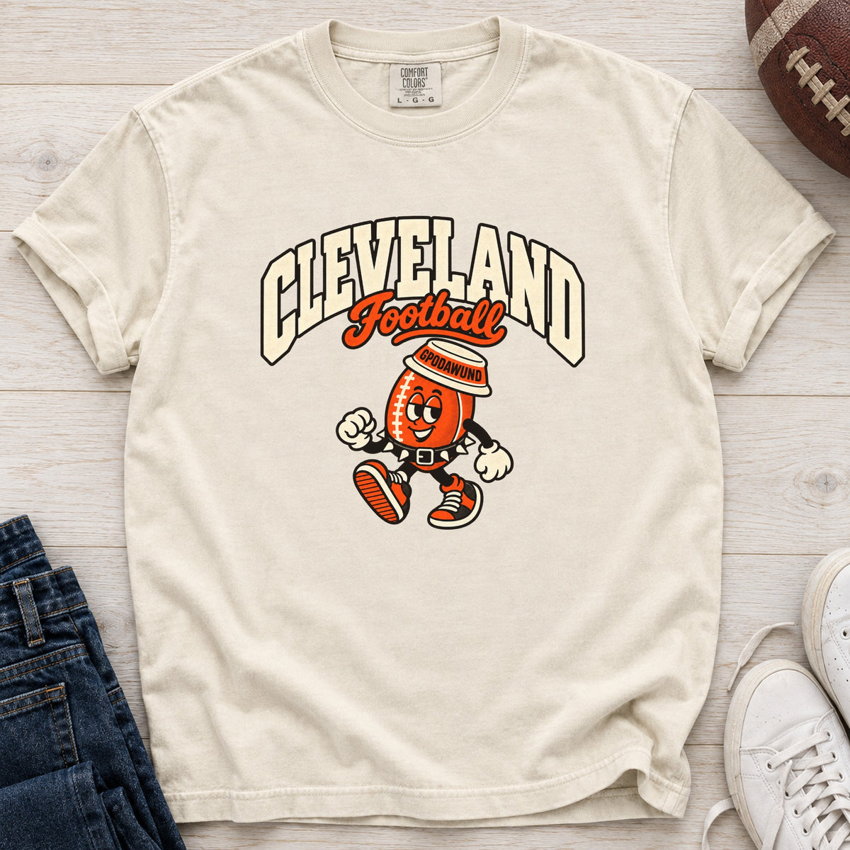 Cleveland Football Retro Mascot T-Shirt in Comfort Colors Ivory