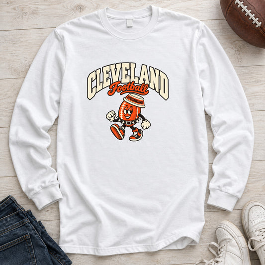 Cleveland Football Retro Mascot Long Sleeve in White