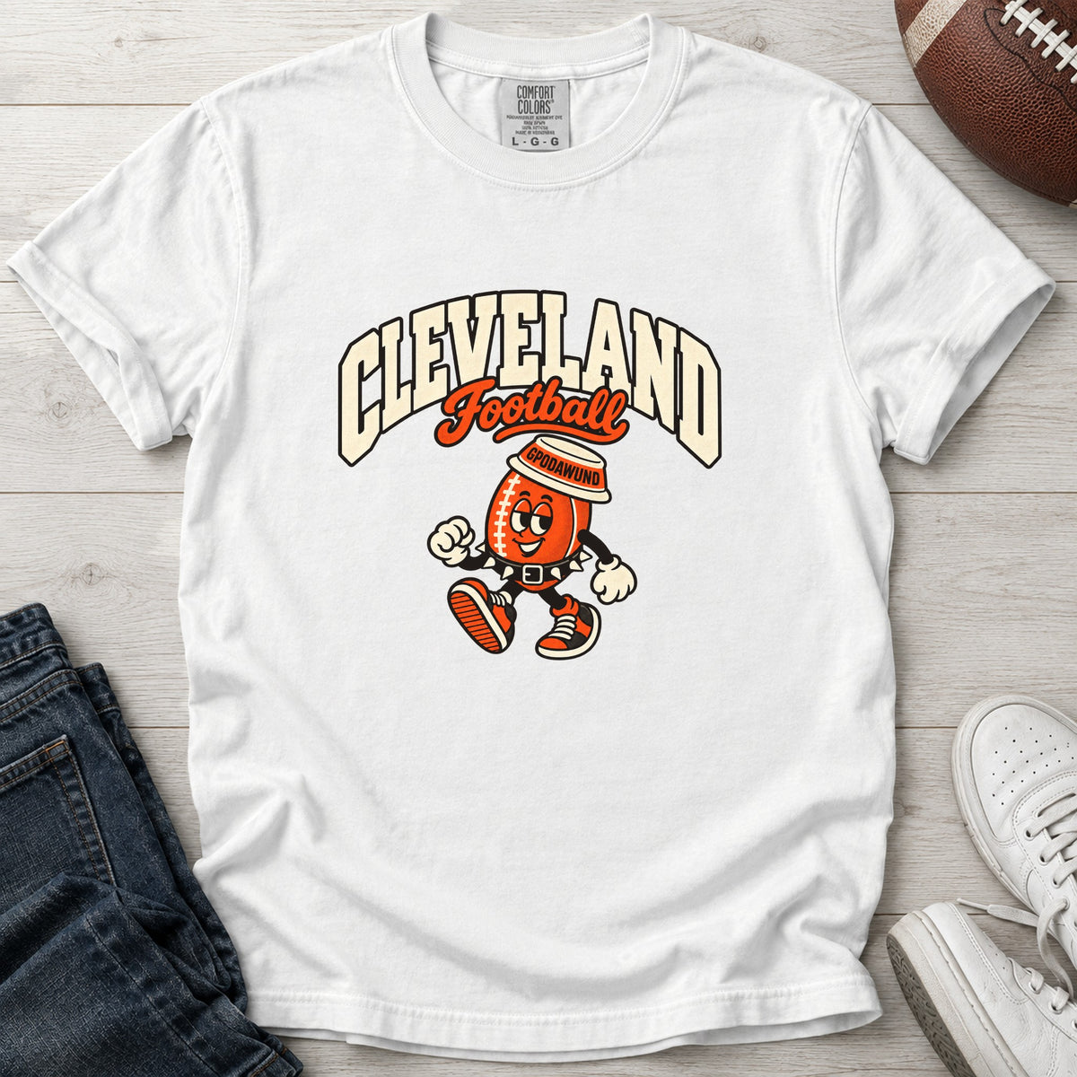 Cleveland Football Retro Mascot T-Shirt in Comfort Colors White