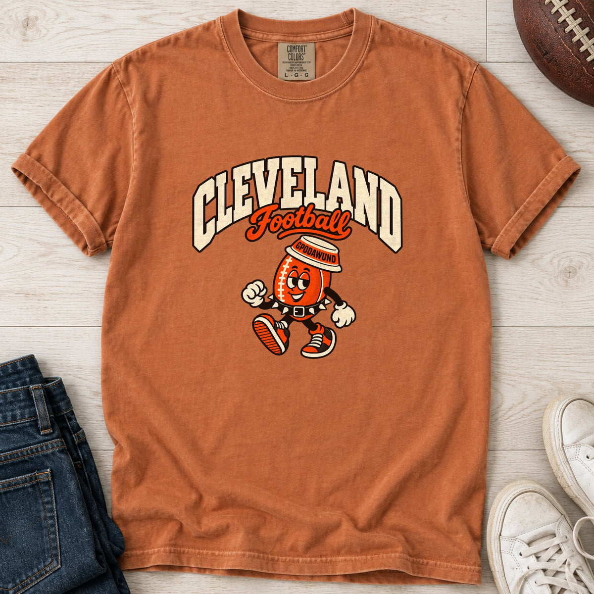 Cleveland Football Retro Mascot T-Shirt in Comfort Colors Yam