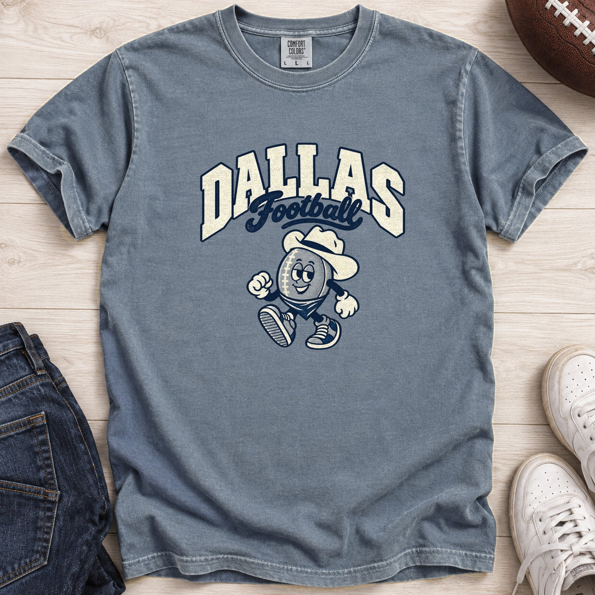 Dallas Football Retro Mascot T-Shirt in Comfort Colors Blue Jean