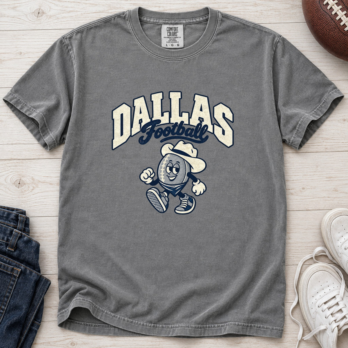Dallas Football Retro Mascot T-Shirt in Comfort Colors Grey