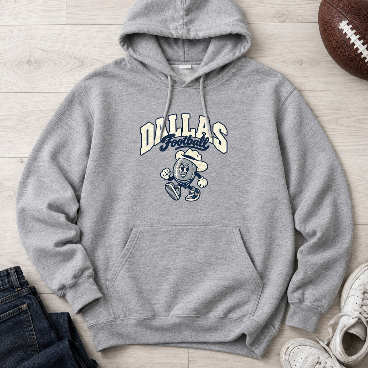 Dallas Football Retro Mascot Hoodie in Sport Grey