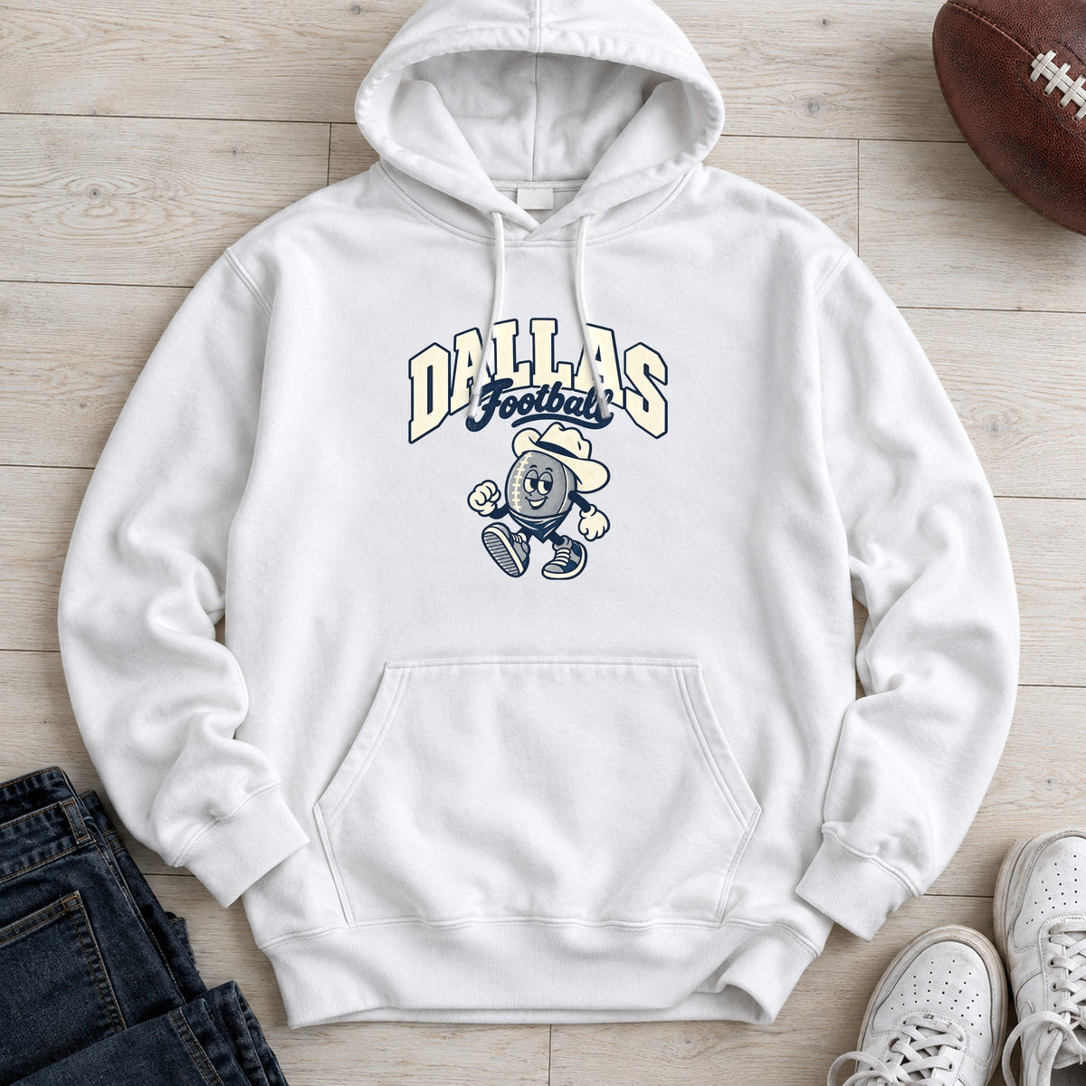 Dallas Football Retro Mascot Hoodie in White