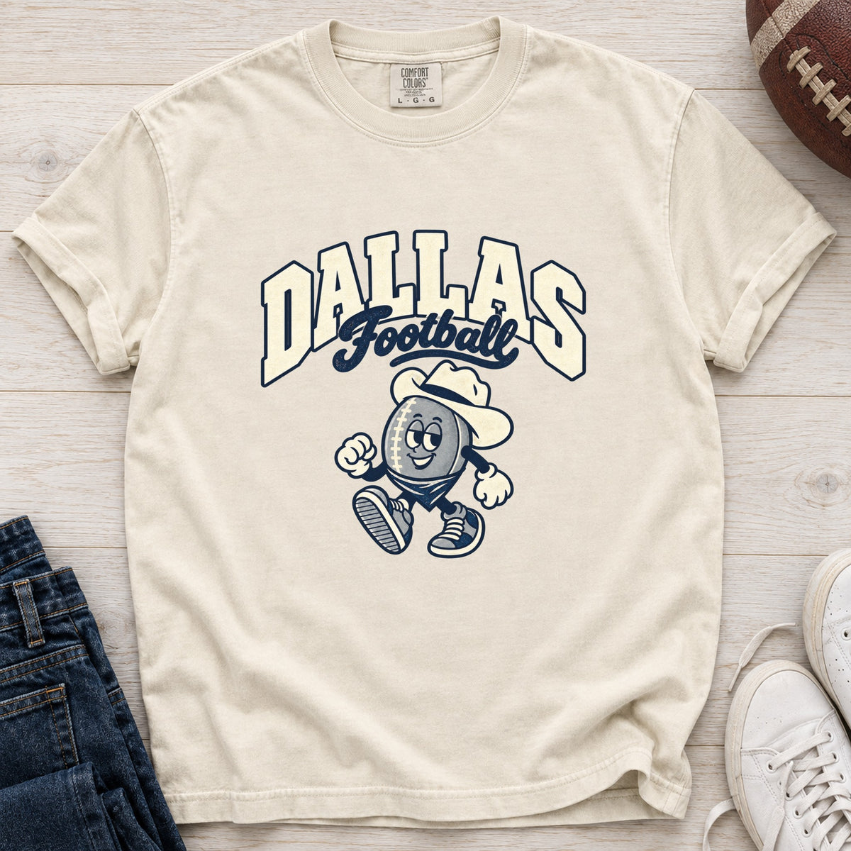 Dallas Football Retro Mascot T-Shirt in Comfort Colors Ivory