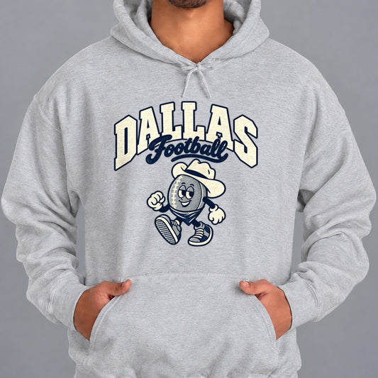 Dallas Football Retro Mascot Hoodie in Sport Grey