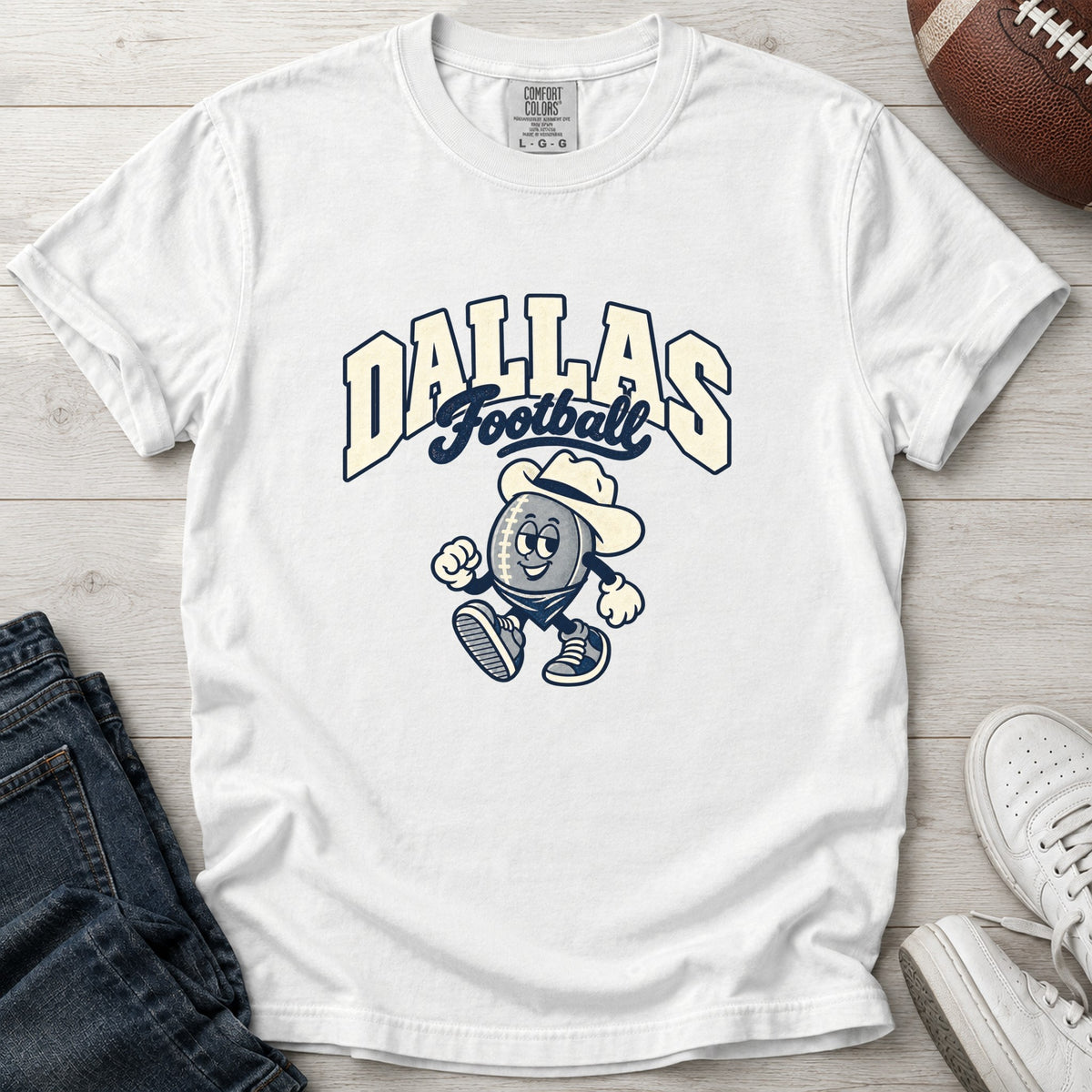 Dallas Football Retro Mascot T-Shirt in Comfort Colors White