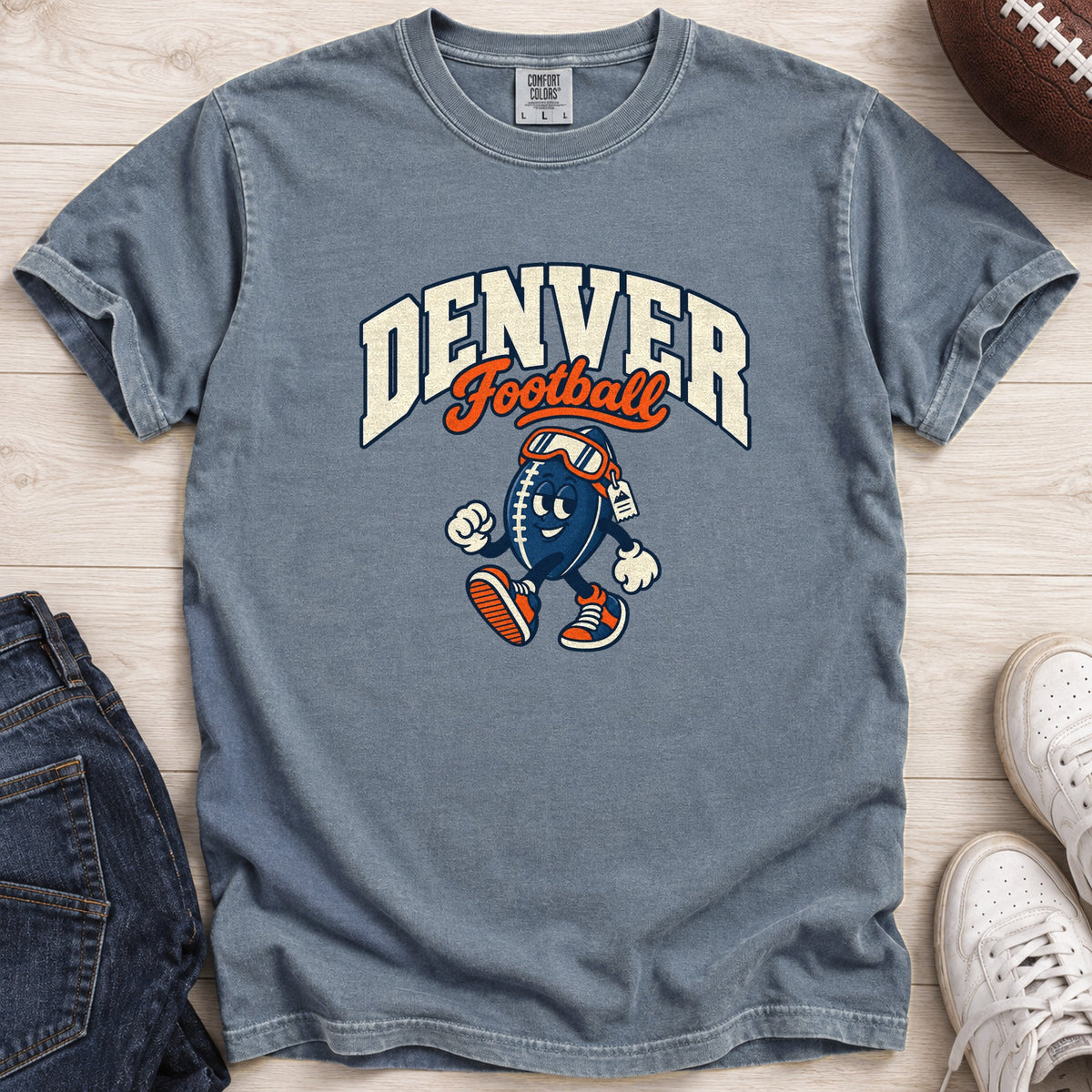 Denver Football Retro Mascot T-Shirt in Comfort Colors Blue Jean
