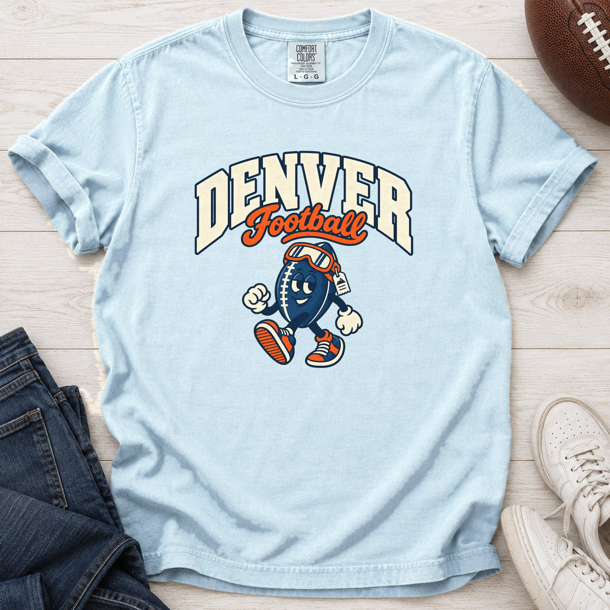 Denver Football Retro Mascot T-Shirt in Comfort Colors Chambray