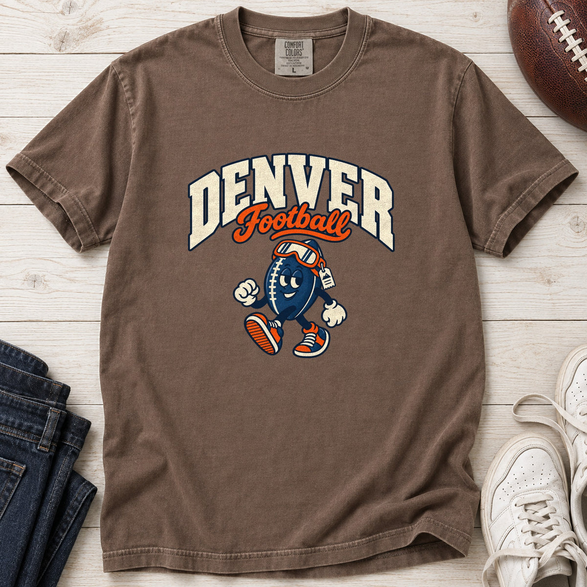 Denver Football Retro Mascot T-Shirt in Comfort Colors Espresso