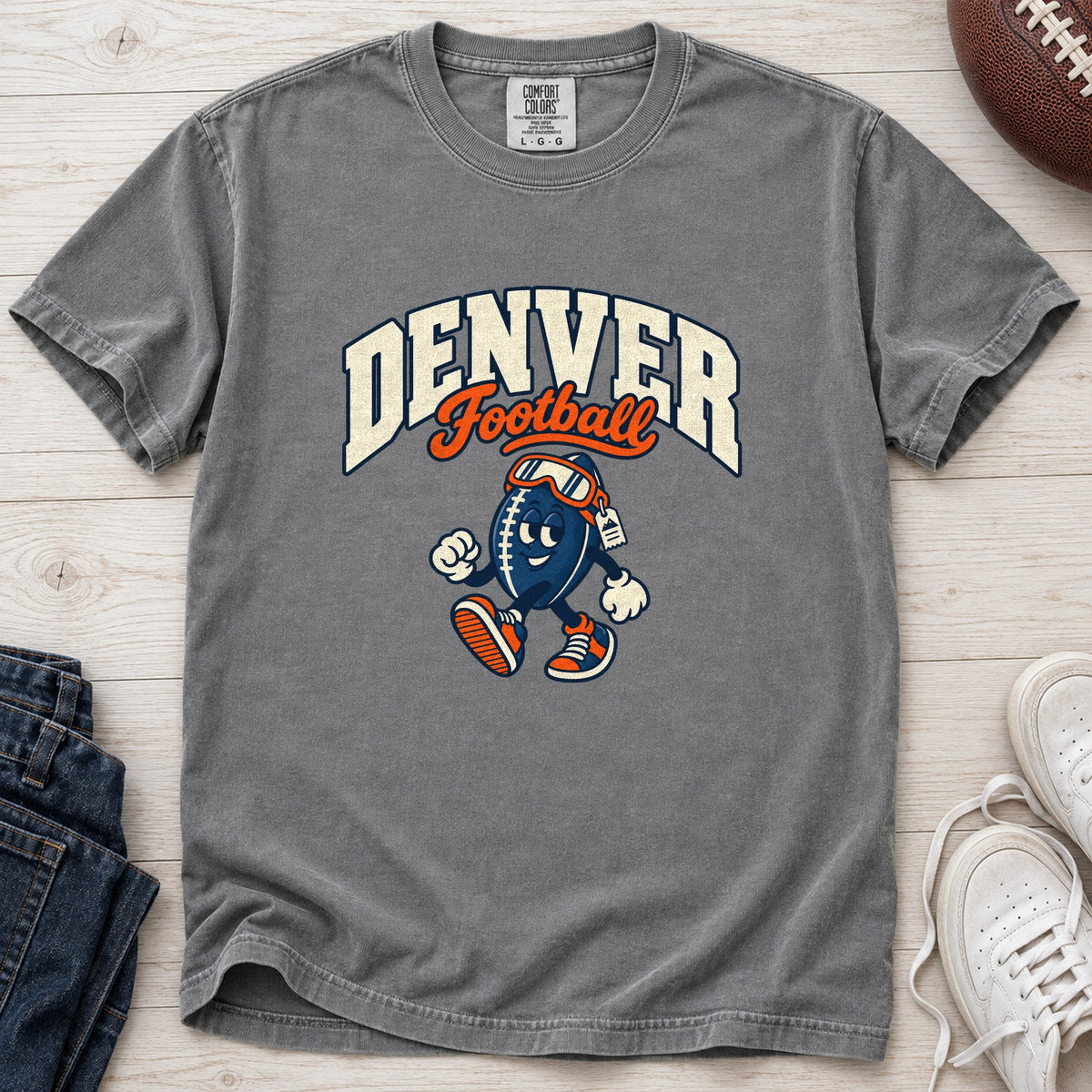 Denver Football Retro Mascot T-Shirt in Comfort Colors Grey