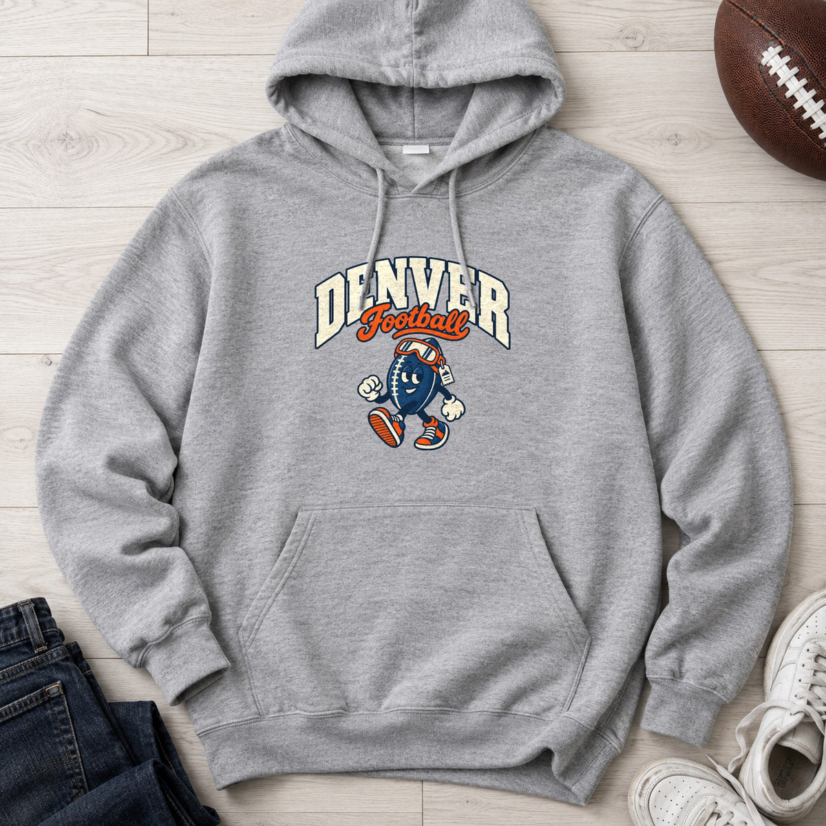 Denver Football Retro Mascot Hoodie in Sport Grey