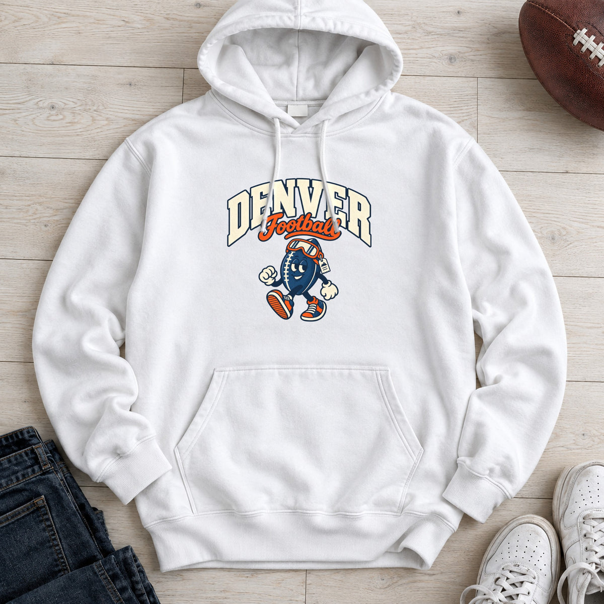 Denver Football Retro Mascot Hoodie in White