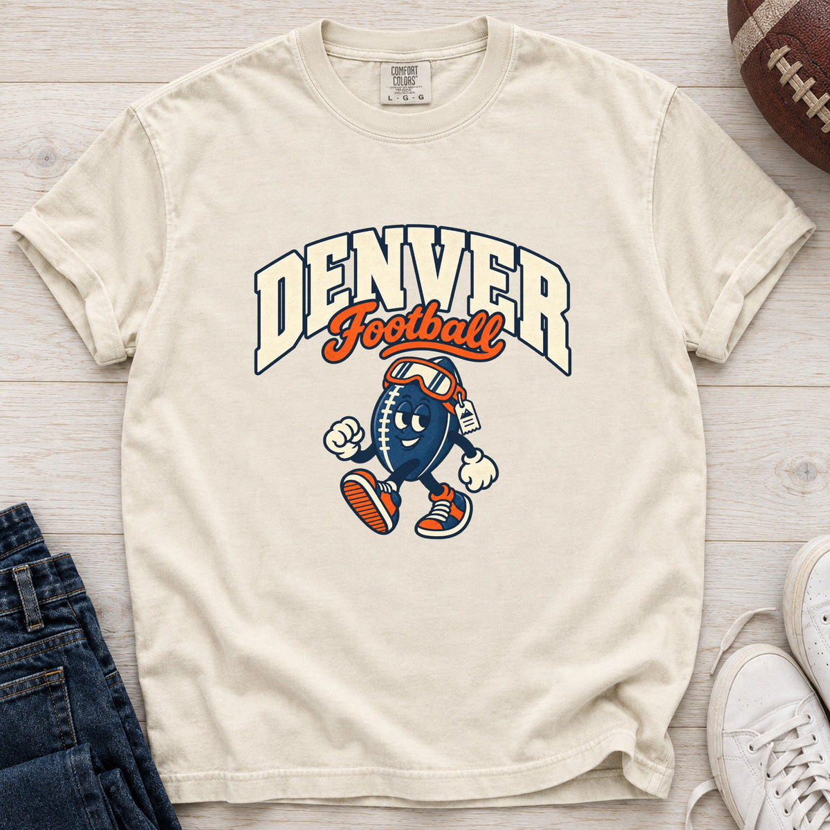 Denver Football Retro Mascot T-Shirt in Comfort Colors Ivory