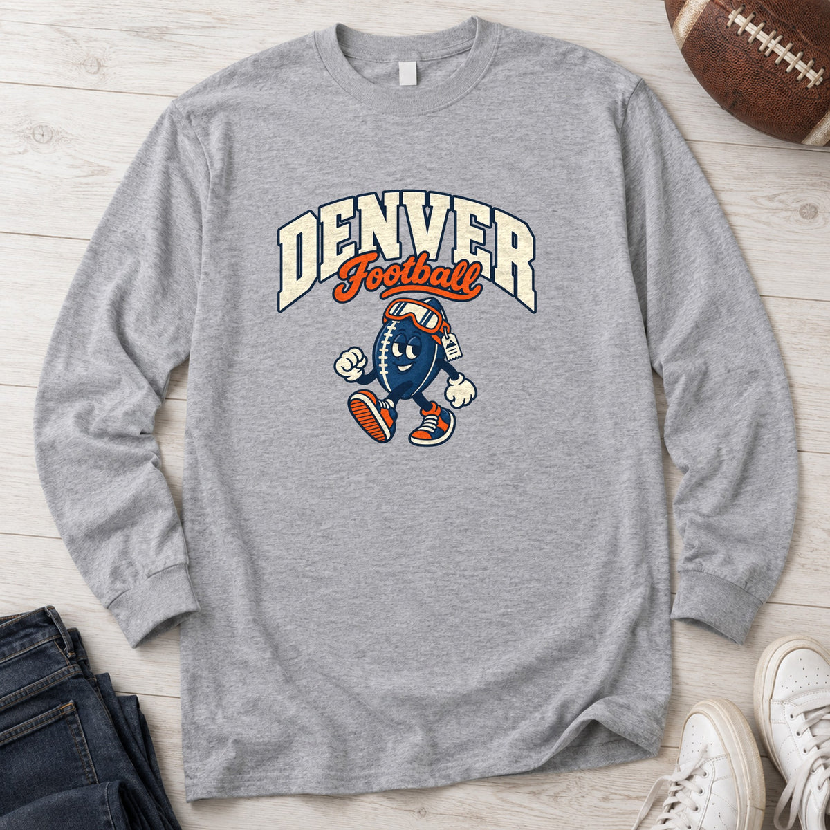 Denver Football Retro Mascot Long Sleeve in Sport Grey