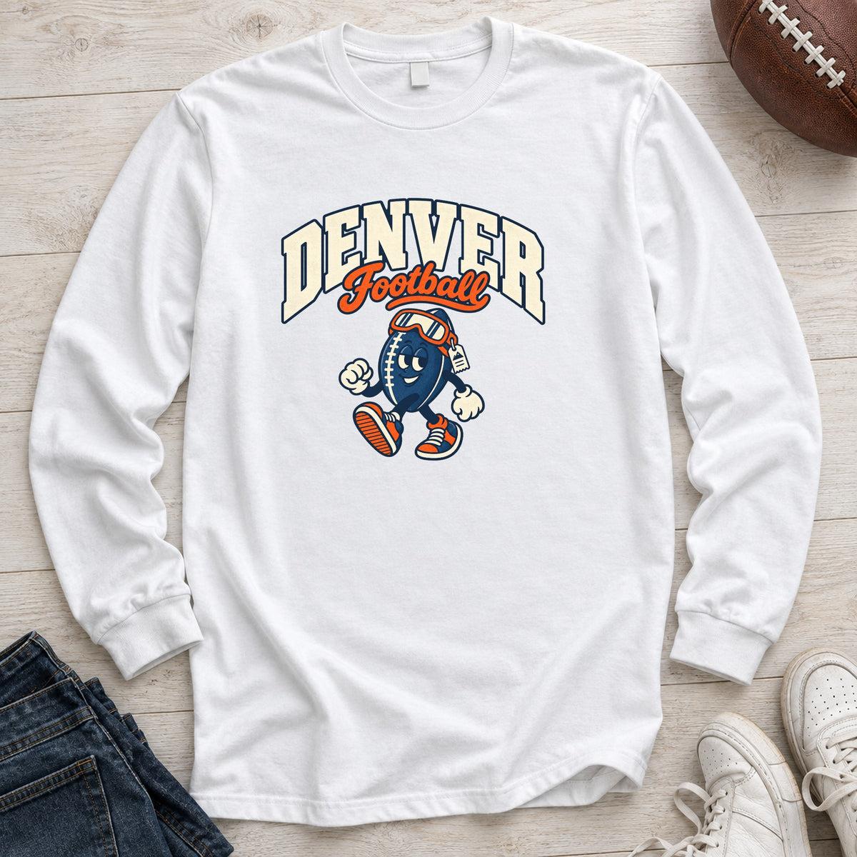 Denver Football Retro Mascot Long Sleeve in White