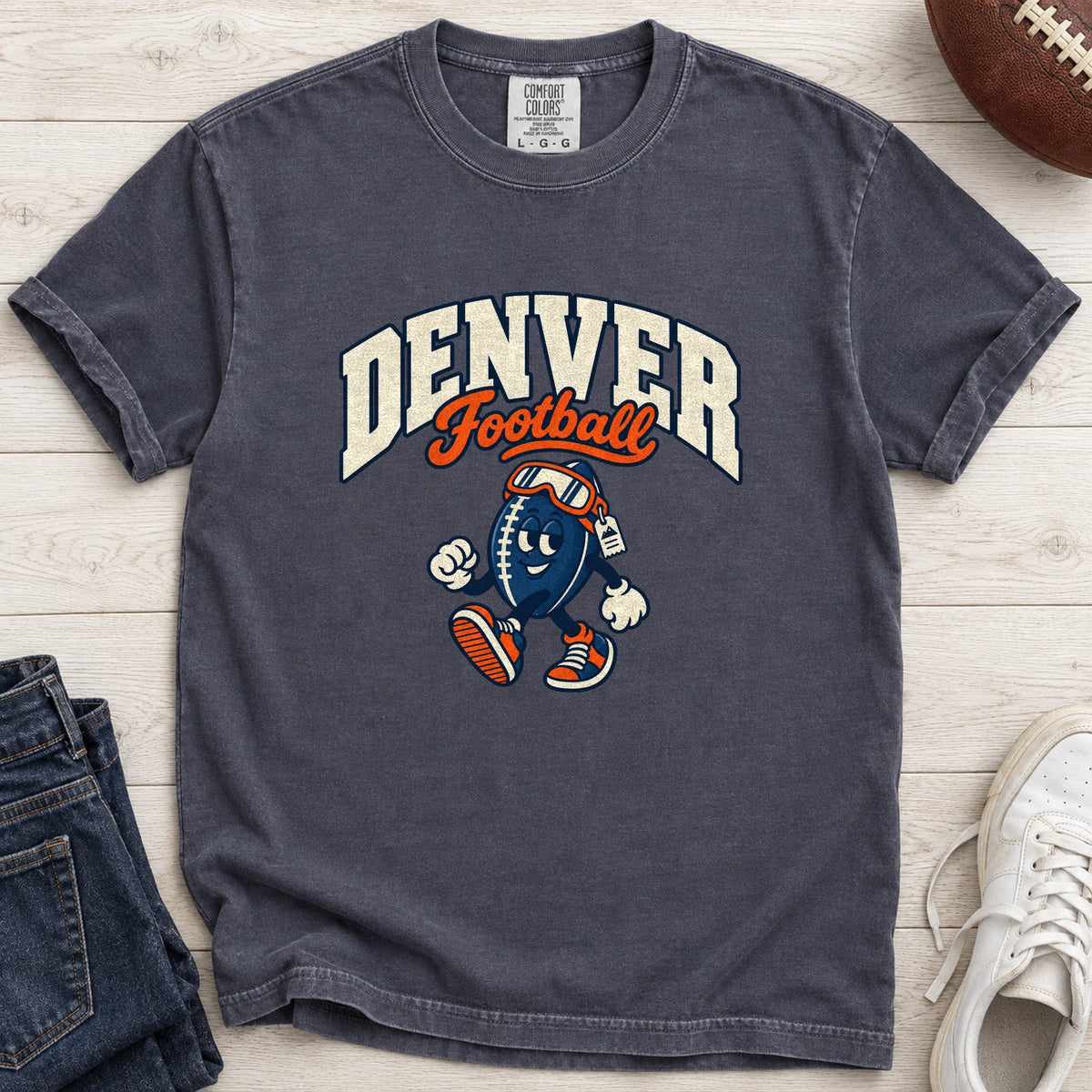 Denver Football Retro Mascot T-Shirt in Comfort Colors Navy