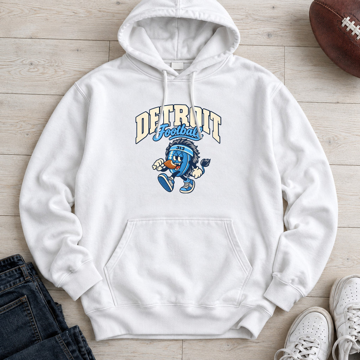 Detroit Football Retro Mascot Hoodie in White