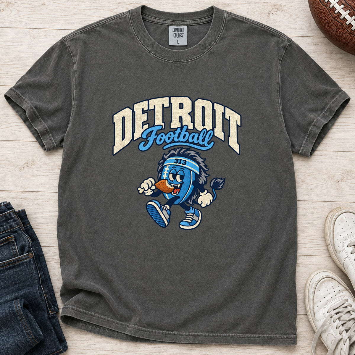 Detroit Football Retro Mascot T-Shirt in Comfort Colors Pepper