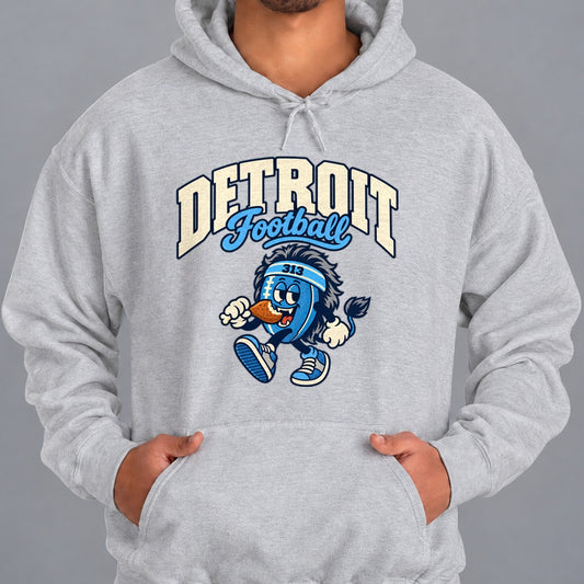 Detroit Football Retro Mascot Hoodie in Sport Grey