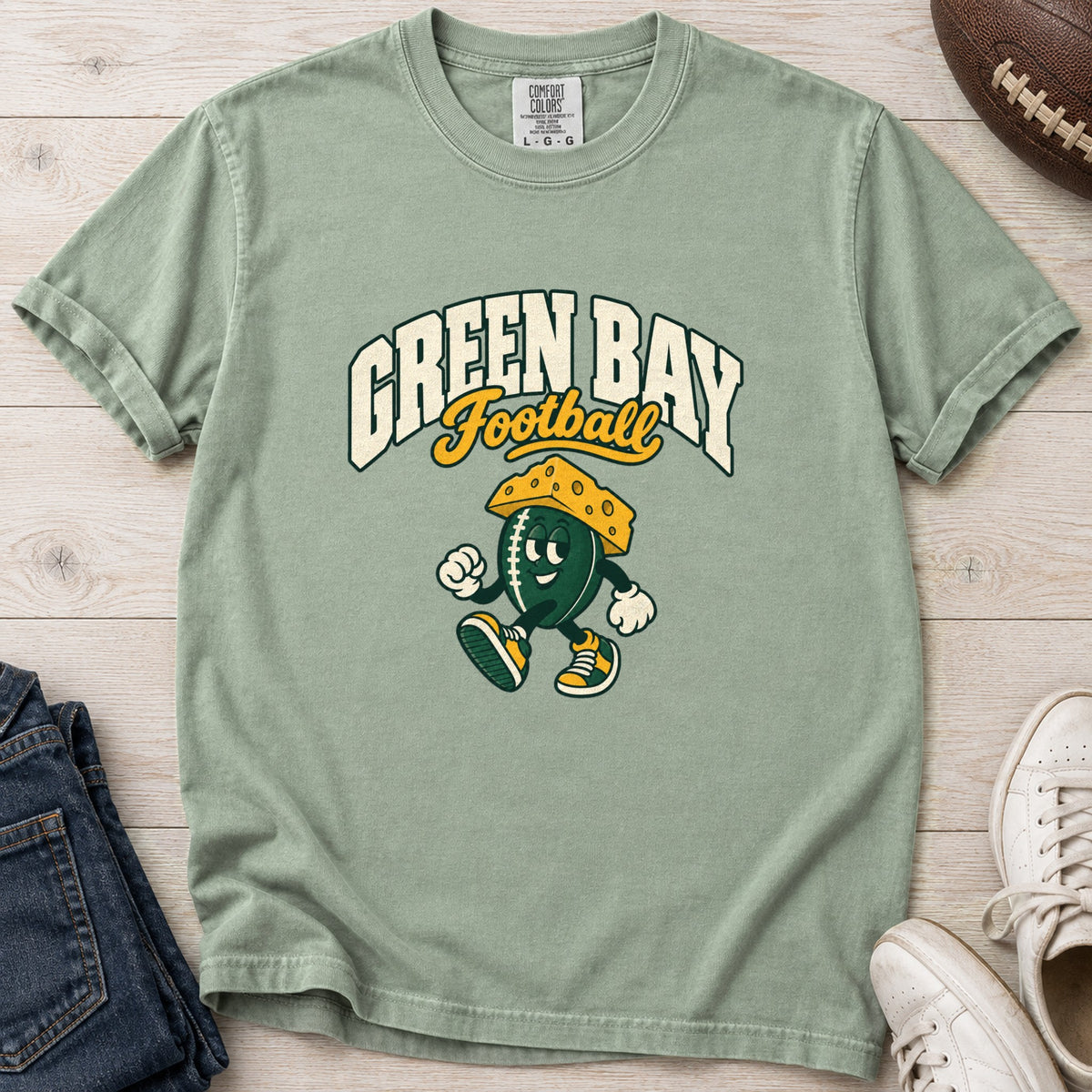 Green Bay Football Retro Mascot T-Shirt in Comfort Colors Bay