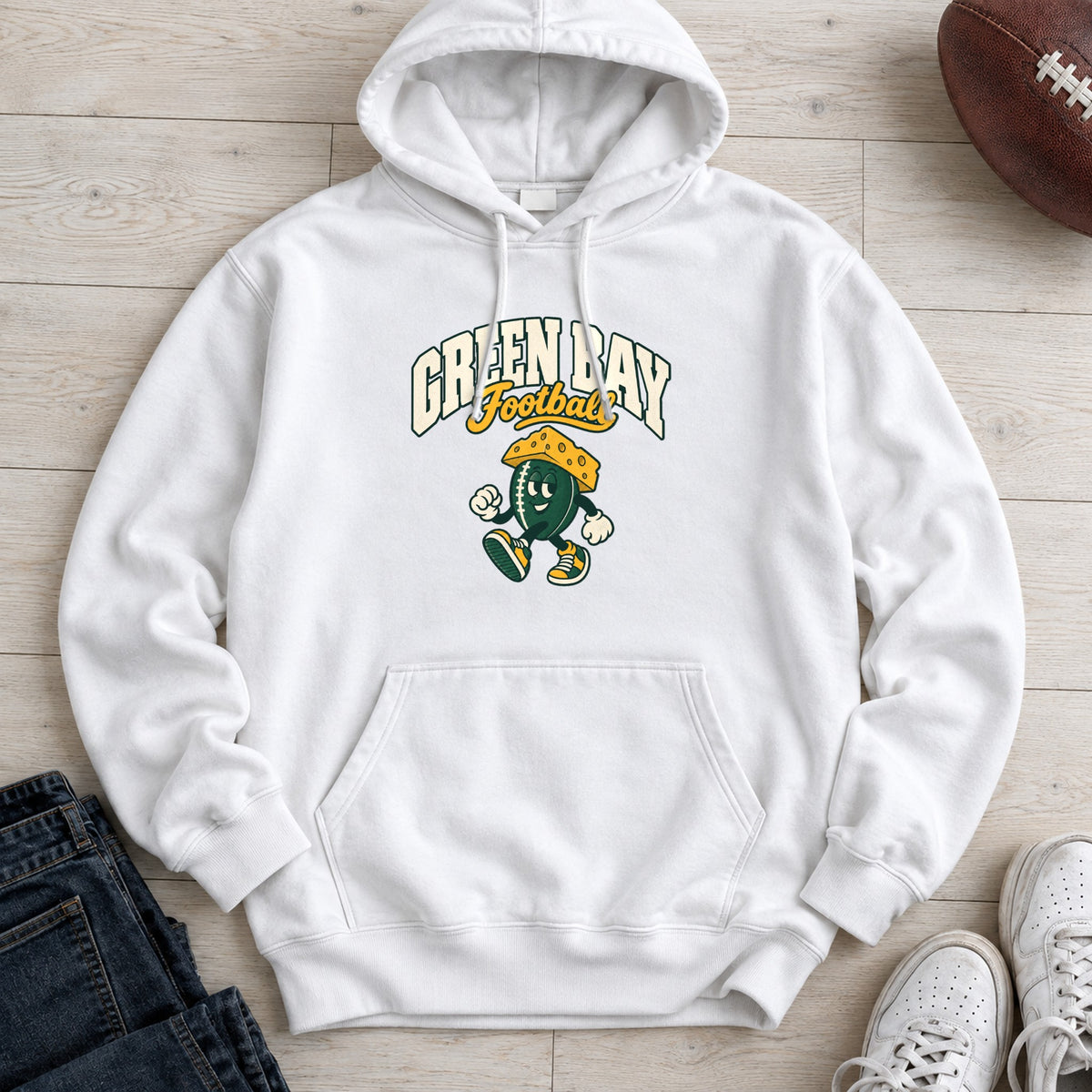 Green Bay Football Retro Mascot Hoodie in White