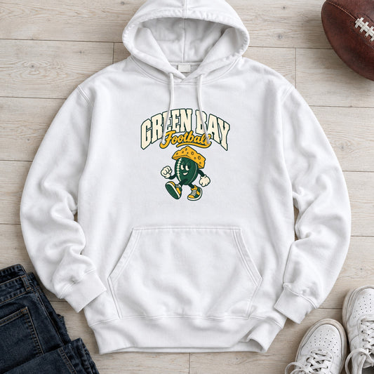 Green Bay Football Retro Mascot Hoodie in White