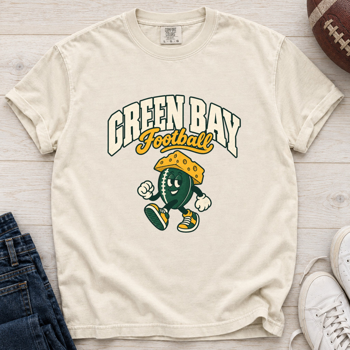 Green Bay Football Retro Mascot T-Shirt in Comfort Colors Ivory