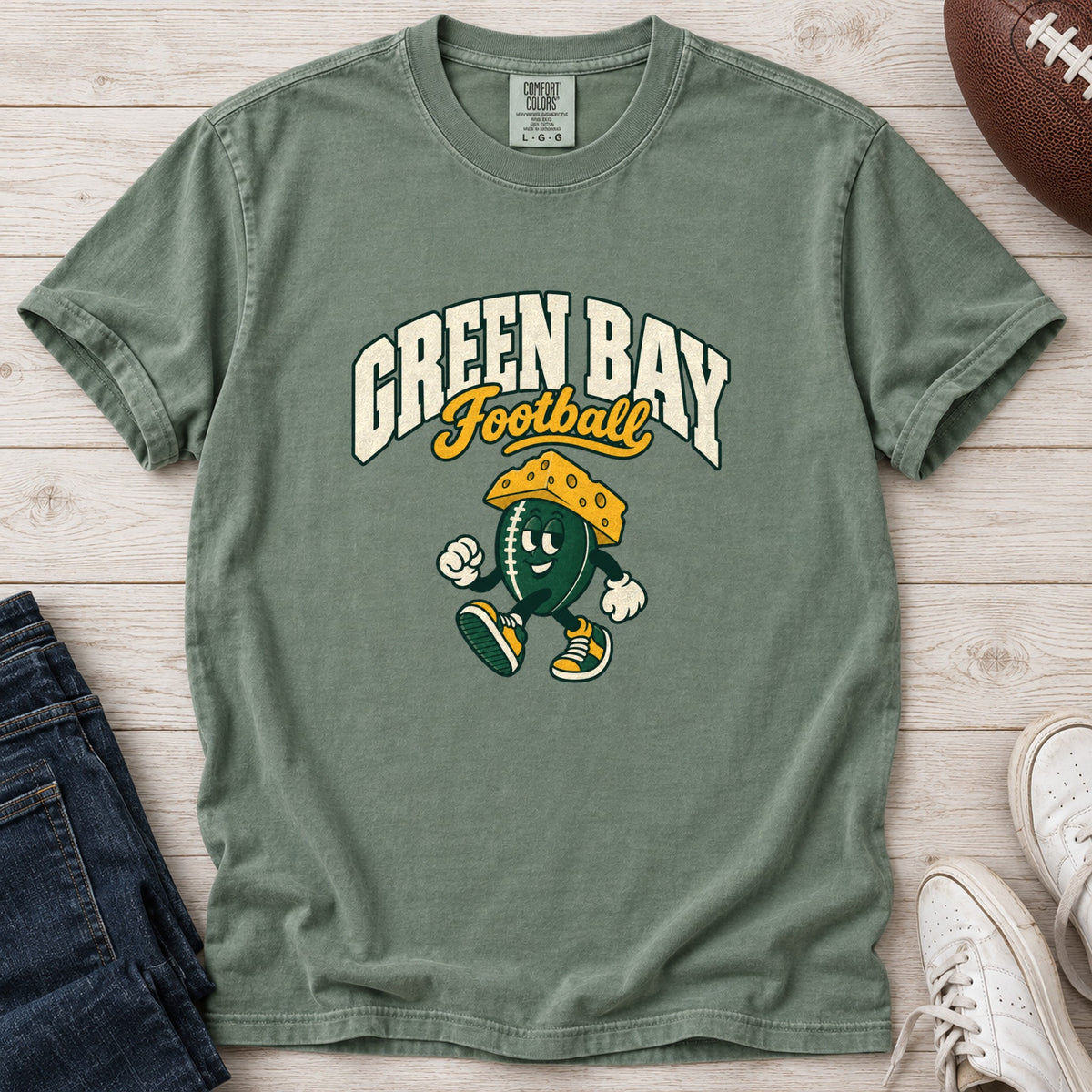 Green Bay Football Retro Mascot T-Shirt in Comfort Colors Light Green