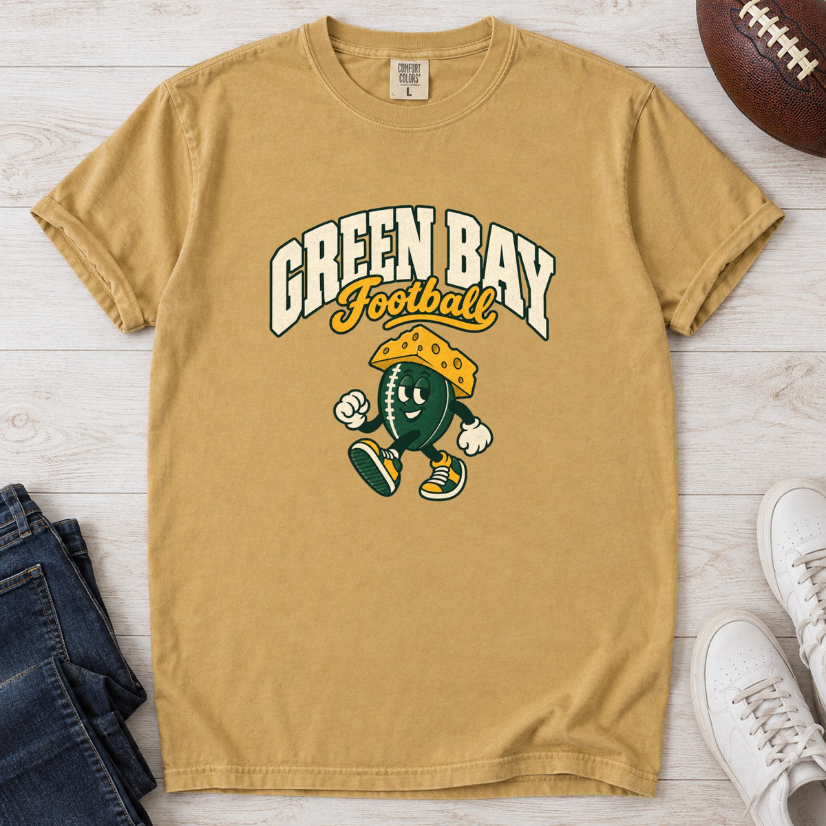Green Bay Football Retro Mascot T-Shirt in Comfort Colors Mustard